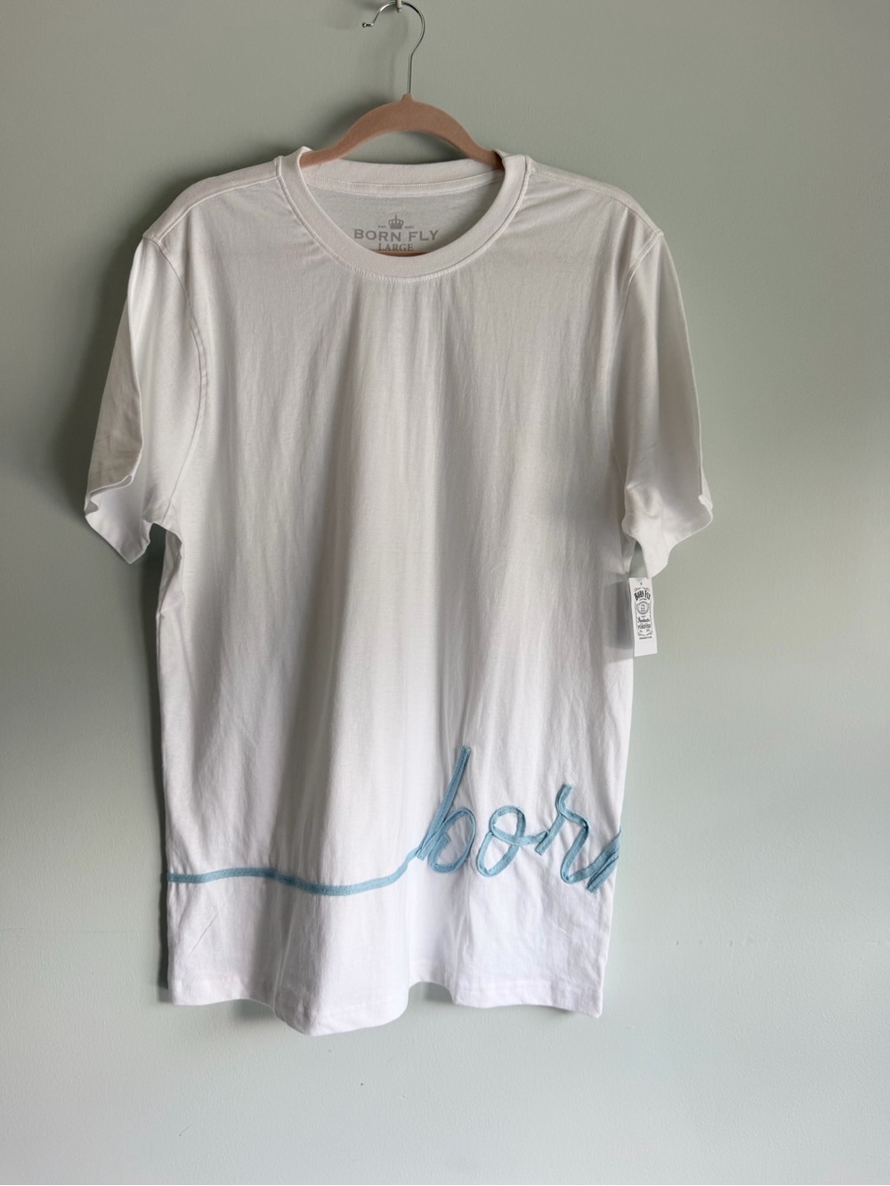 Born Fly Men's White Crew Neck Tee Sz Large